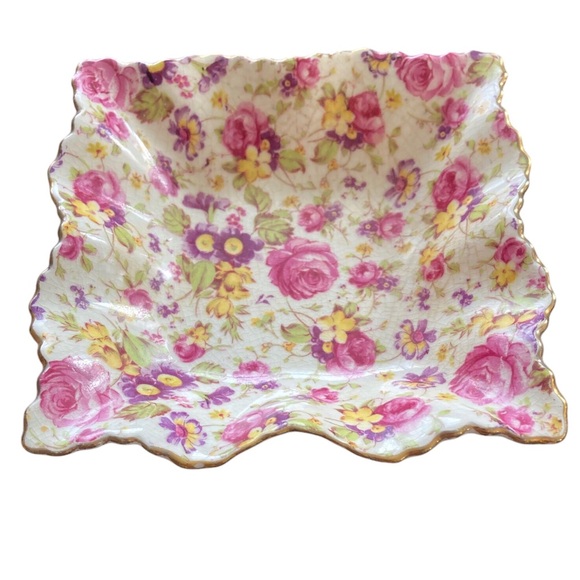 Old Foley Staffordshire England James Kent Rapture Vintage Dish Roses Square 5” - Picture 1 of 4